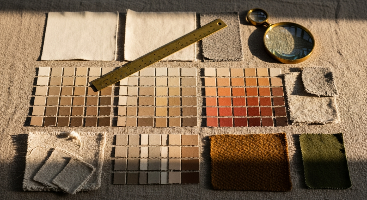 Creative desk with product cards and colour swatches